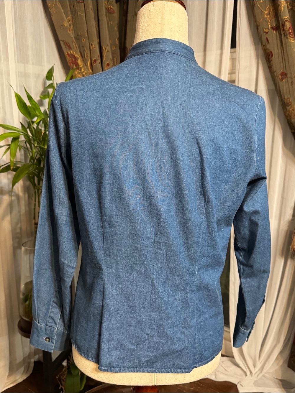 Talbots Blue Denim Ruffle-Trim Button Front Top - Picture 6 of 6